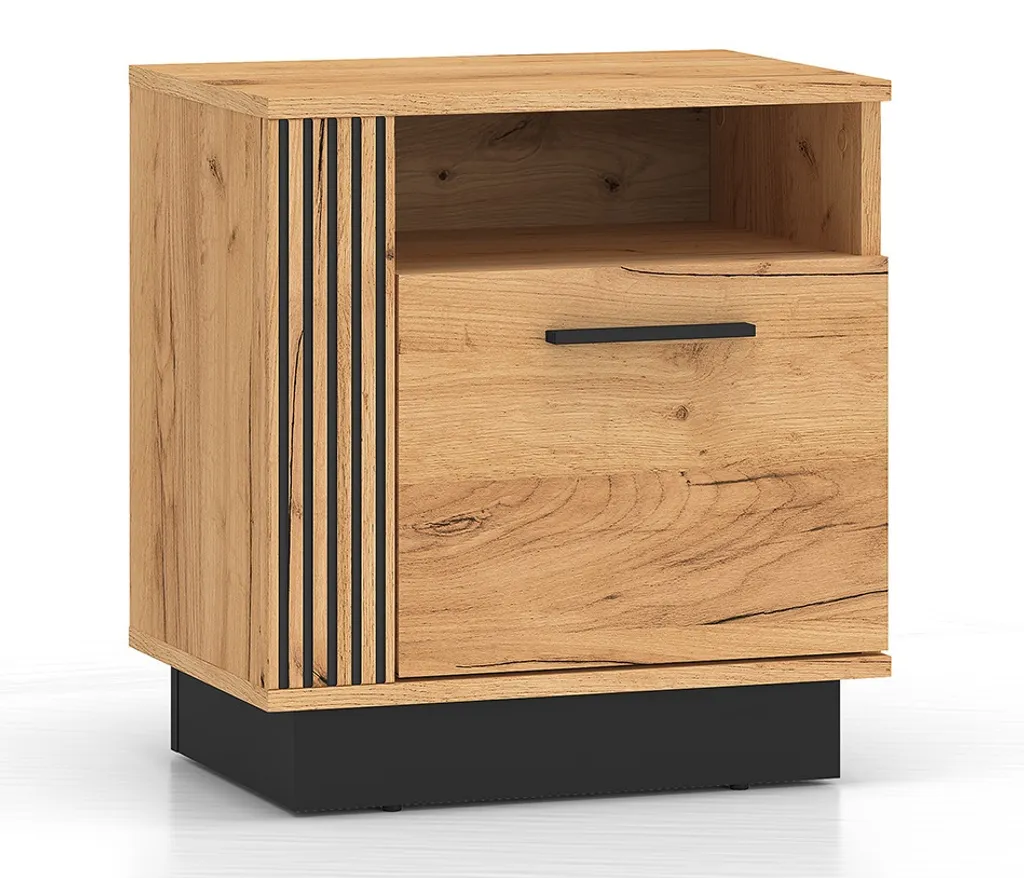 Table de chevet MING finition chêne doré avec tiroir de rangement noir