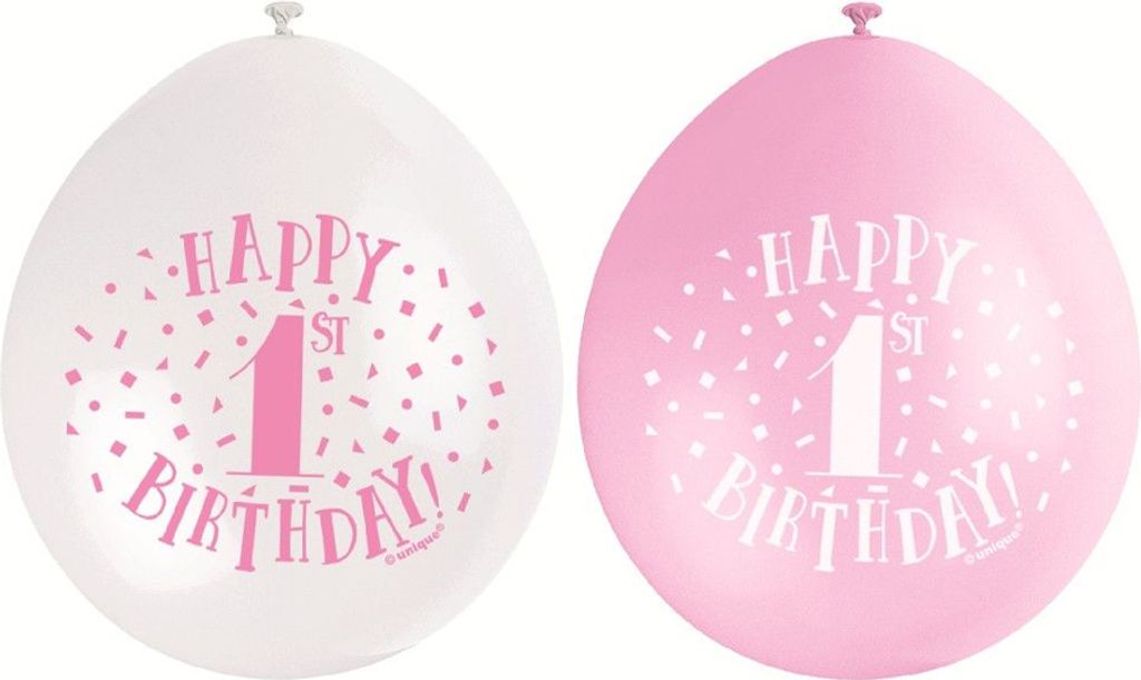 Unique Party - Ballons "Happy 1st Birthday", Latex 10er-Pack SG37889 (Einheitsgröße) (Pink/Weiß)