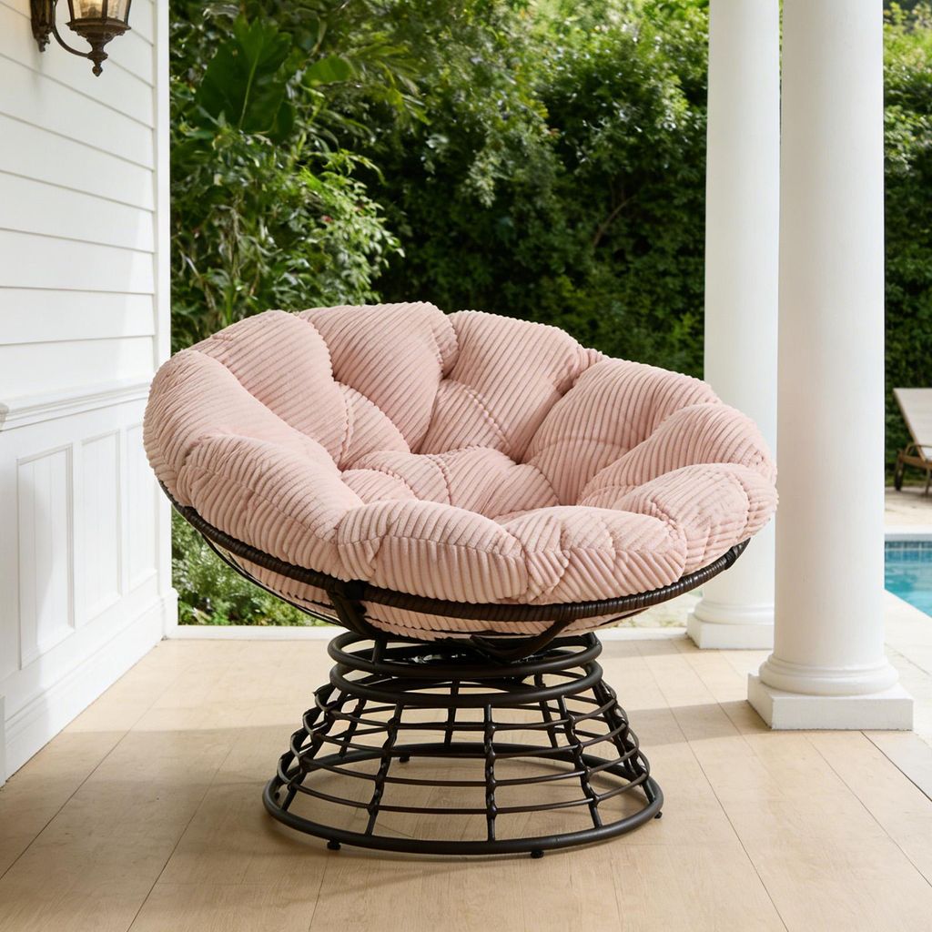LVHOM Papasansessel 360° Drehbar, Loungesessel mit Kissen, Drehsessel mit Metallgestell, Lesesessel Cordstoff für Wohnzimmer & Outdoor, 92x67cm, ...
