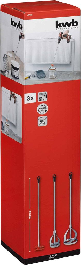 kwb Farb- und Lackrührersatz, 3-teilig, verzinkt, für Bohrmaschine, optimales Mischen von Farben