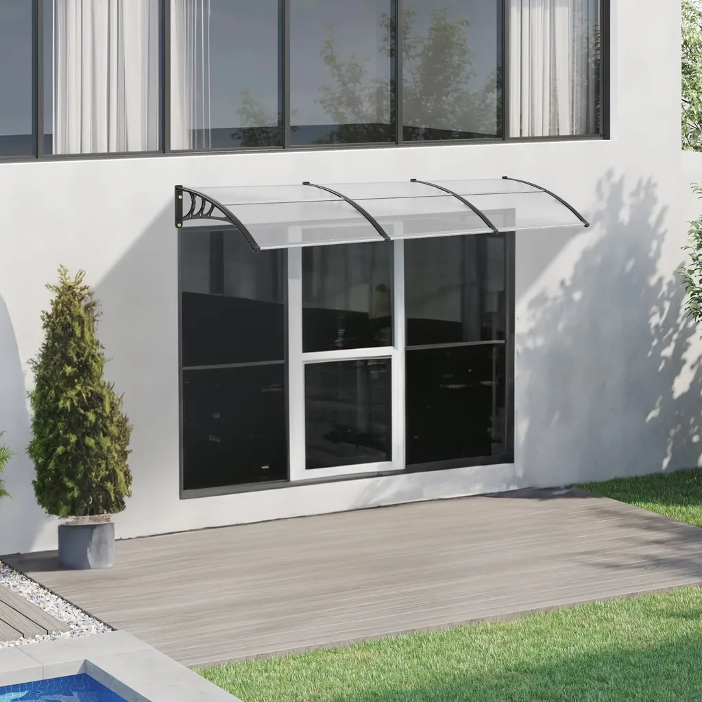 Tettoia per porta d'ingresso 965 x 2975 mm Tettoia UF50+ PC pellicola di protezione solare Tettoia per porta d'ingresso lastra PC + staffa ABS + connettore in alluminio Tettoia per porta d'ingresso resistente ai raggi UV Tettoia per porta d'ingresso Tettoia per porta d'ingresso - 8