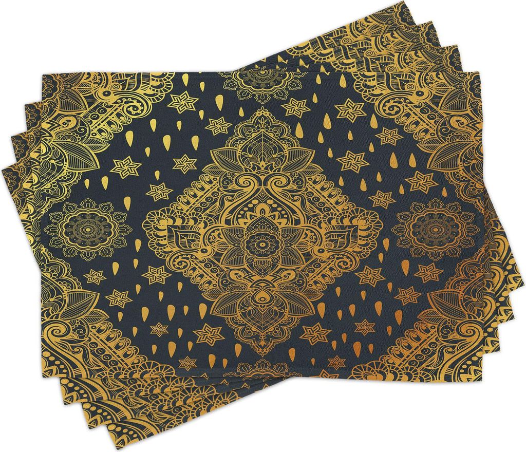 ABAKUHAUS Mandala Platzmatten, Bohemian Paisley Ornament Henna Tattoo ethnischen Stammes-Vintage-Design, 30 x 45 cm, Anthrazit grau Senf
