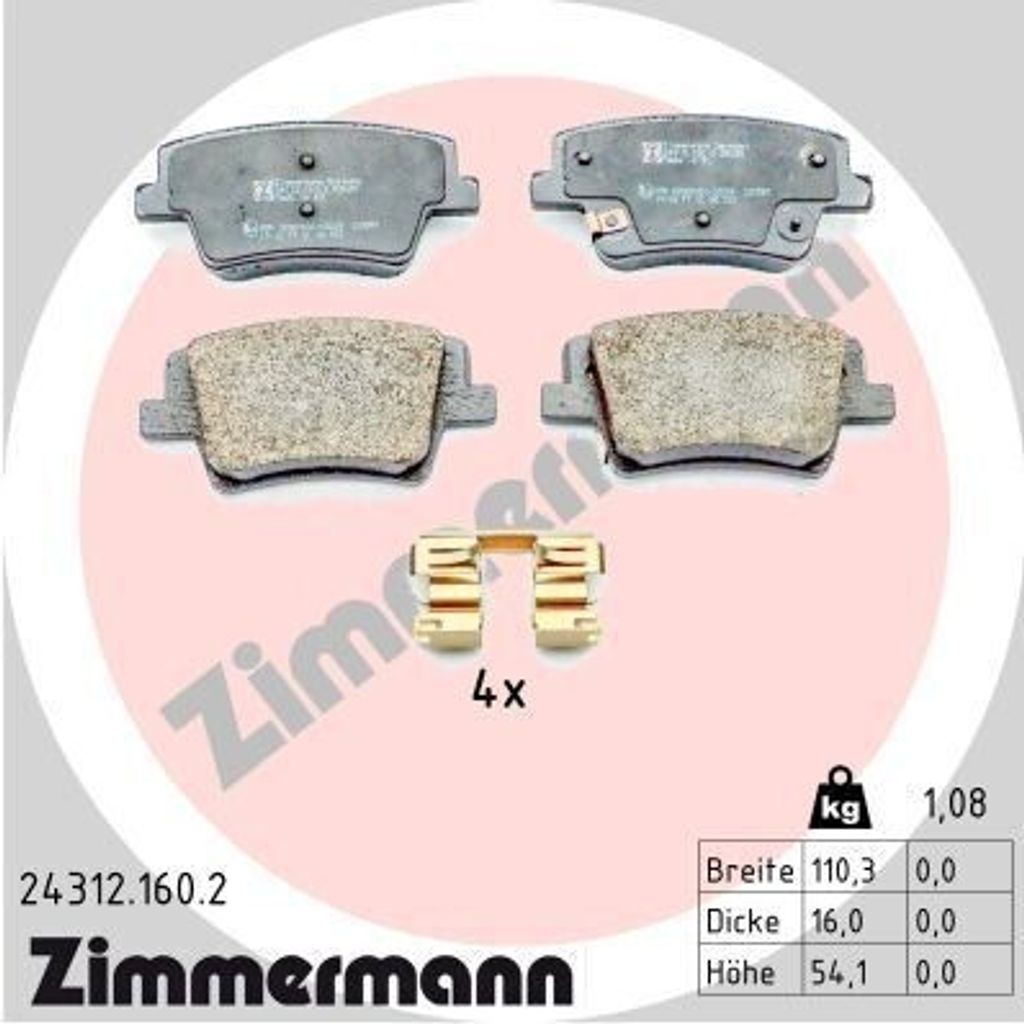 ZIMMERMANN Bremsbeläge Satz Hinten Bremsklötze für HYUNDAI Santa Fé IV 24312.160.2