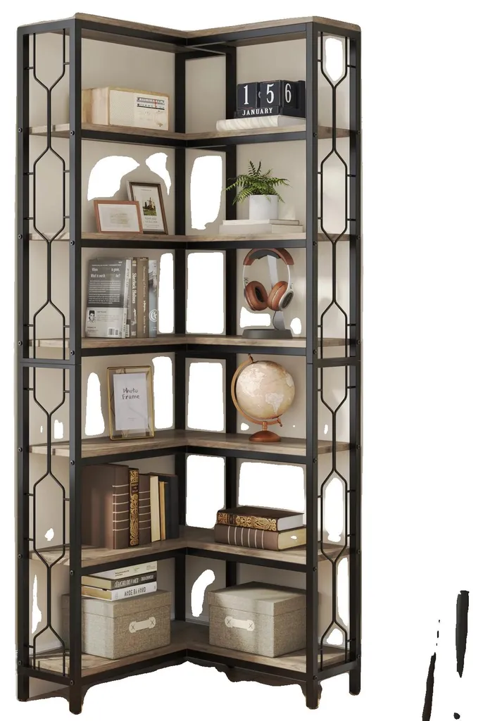 Meuble d'angle de rangement 7 niveaux pour salon et bureau 168 x 60 cm