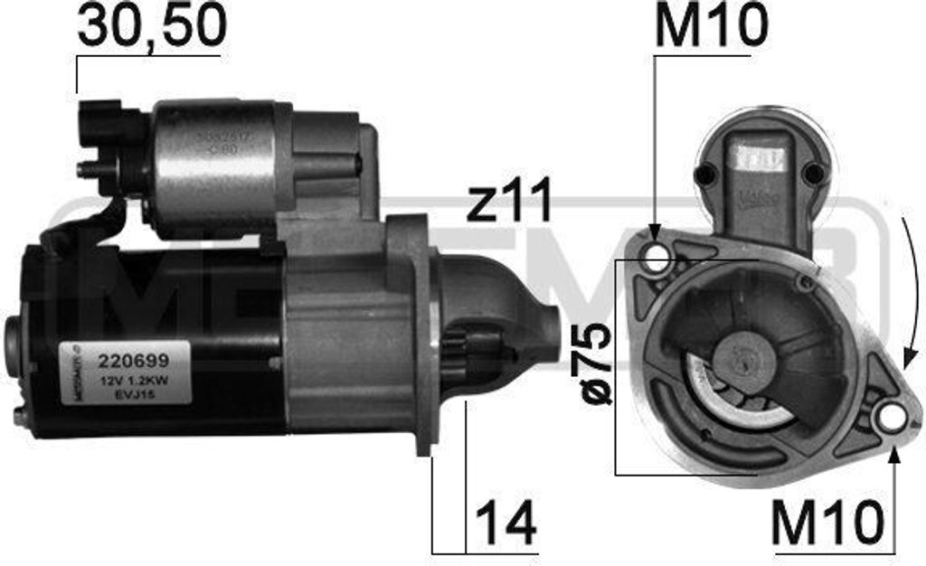 ERA 220699A - OE 36100 03300 Anlasser, Starter für i10 (PA), i10 (BA, IA), i20 (PB), Picanto (TA), Rio III (UB)