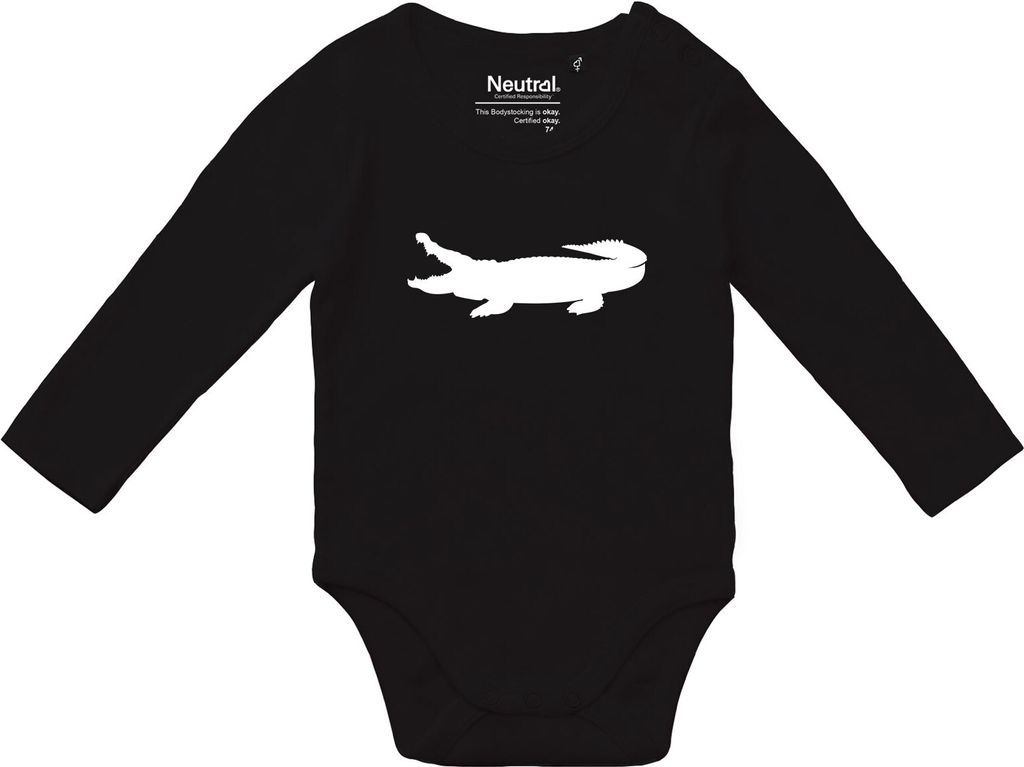 Huuraa Baby Body Krokodile Silhouette 68 Black Baumwolle Fairtrade Langarmbody Geschenkidee