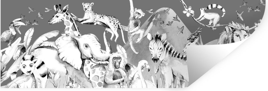 MuchoWow Wandtattoo Wandsticker Wandaufkleber Aquarell - Tiere - Dschungel - Blau - Jungen - Kinder - Kind 120x40 cm Selbstklebend und Reposition...