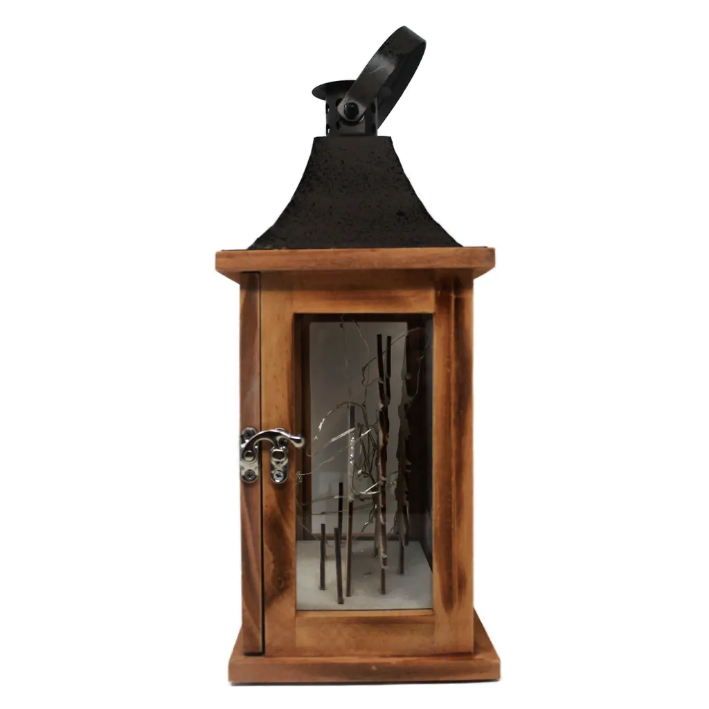 Lanterne lumineuse paysage d'hiver 30cm en bois brun avec éclairage LED - 2