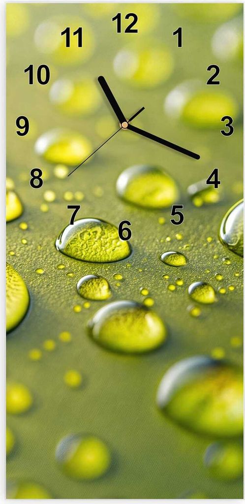 Wanduhr aus Glas mit Motiv Wassertropfen anschaulich- 30 x 60 cm - inkl. Aufhängesystem