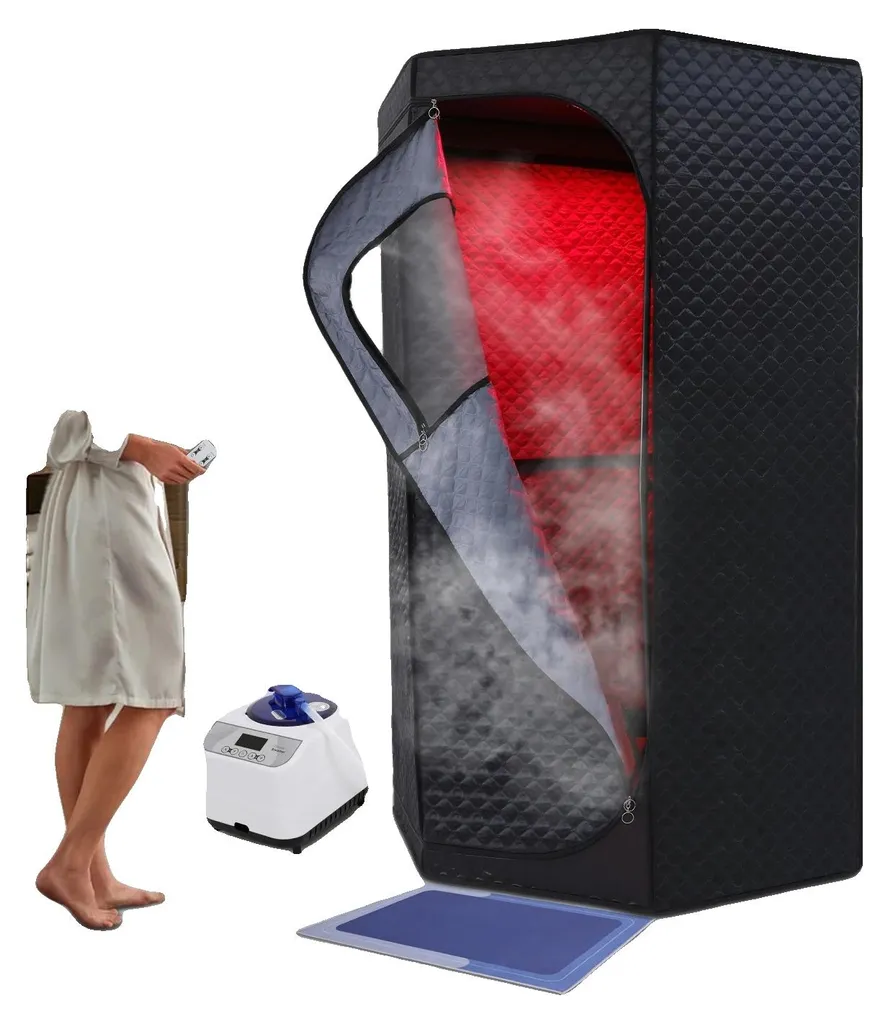 Sauna vapeur portable individuel 1350W - Cabine de hammam pliable grise