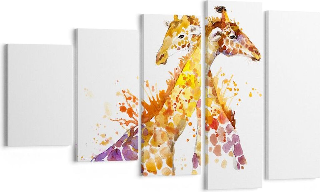 Bild auf Leinwand - Leinwandbild - Giraffen Tiere Kinder Safari - 100x60cm - Wand Bild - Wanddeko - Leinwanddruck - Bilder - Kunstdruck - Wanddekor...