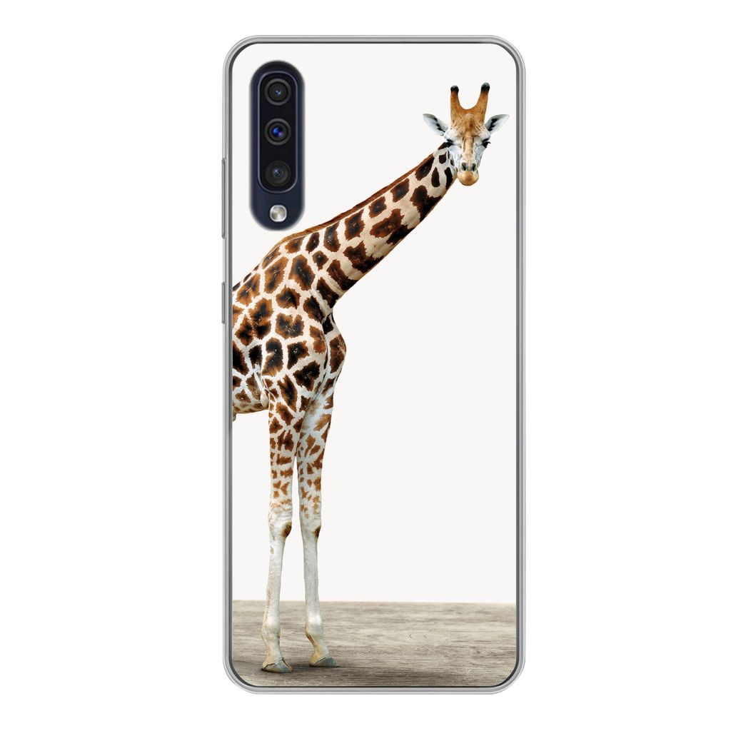 MuchoWow Handyhülle Schutzhülle Hülle für Samsung Galaxy A50 Giraffe - Tiere - Weißer Hintergrund - Kinder - Junge - Mädchen Silikon Softca...