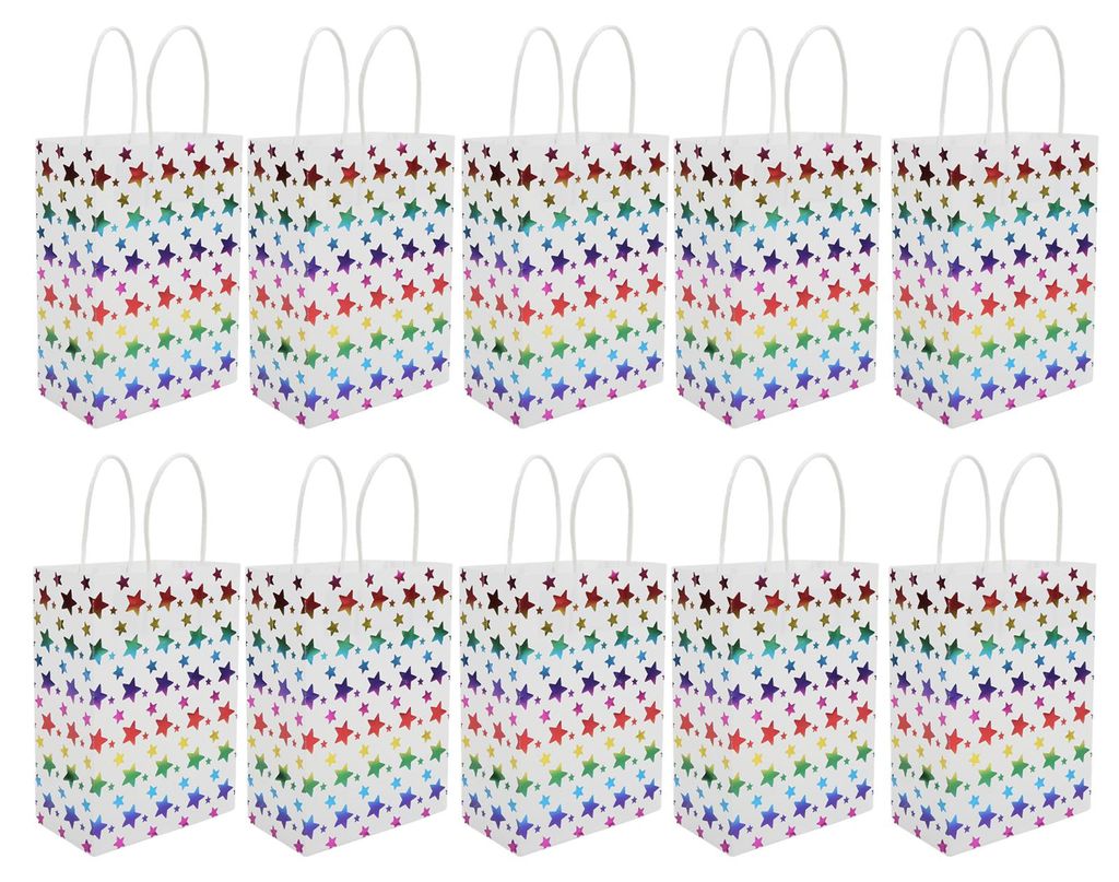 10 Geschenktüten mit fünfzackigem Sternmuster, robustes und langlebiges Papier, leuchtende Farben, vielseitig einsetzbar