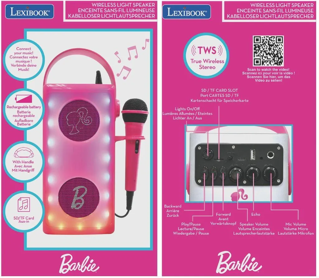 Enceinte Bluetooth Barbie lumineuse avec micro filaire inclus Rose - 2
