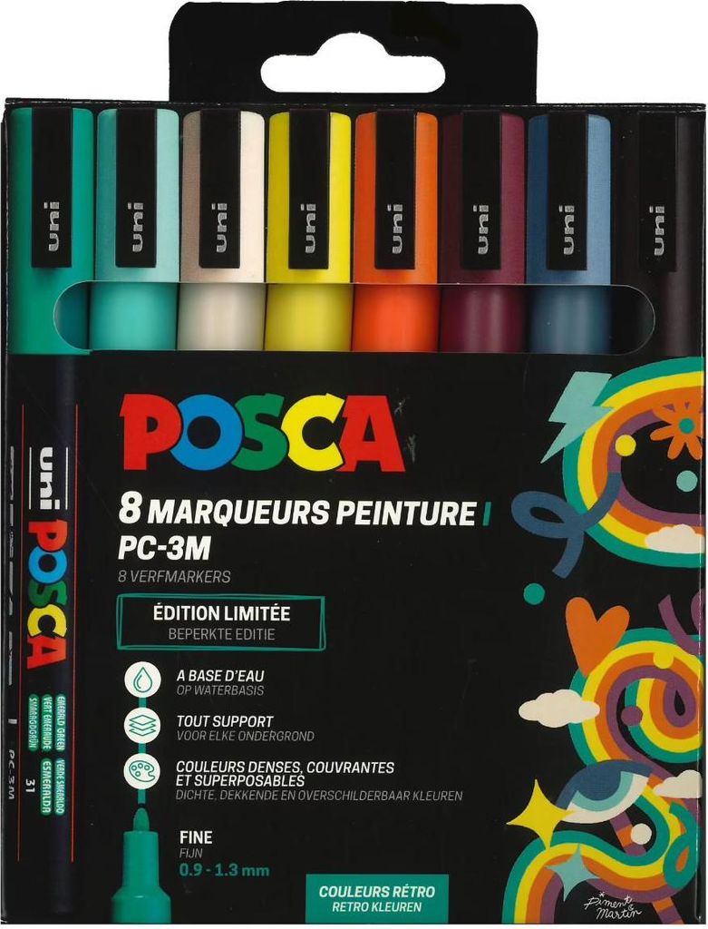 Posca Marker-Set Retro Farben - PC3M 8 Stück kreative Brushpen
