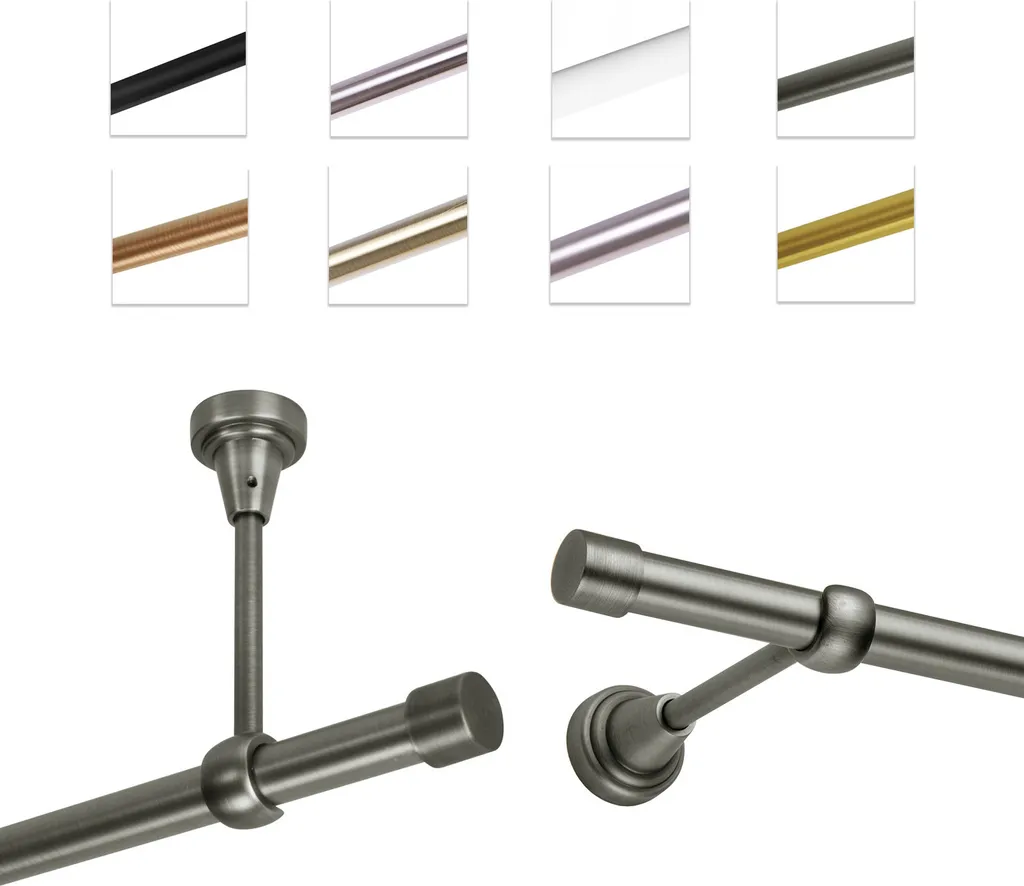 Bastone Per Tende 180 cm, Singolo, Acciaio Antic, Montato A Parete/Soffitto