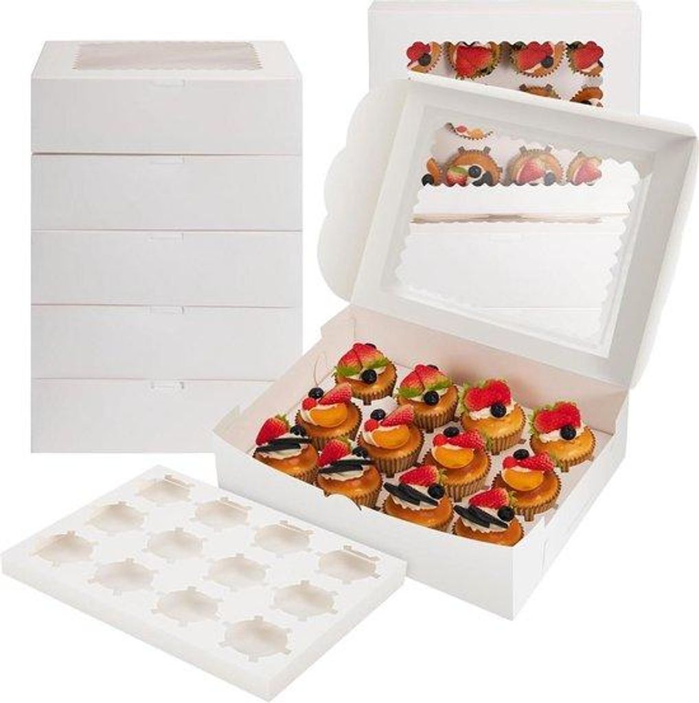 Famanu Taartdoos 10 Stück - Cupcake Boxen mit Einsätzen und Produktbild 