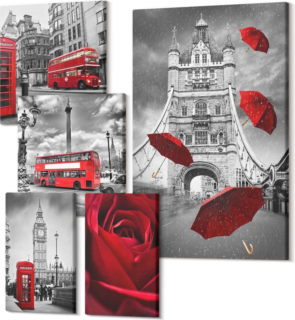 Wandbilder Leinwand 5-teilig – – Polycanvas Kunstdruck – Moderne Bilder für Wohnzimmer & Schlafzimmer – Aufhängefertig – 2x 30x30 cm +...