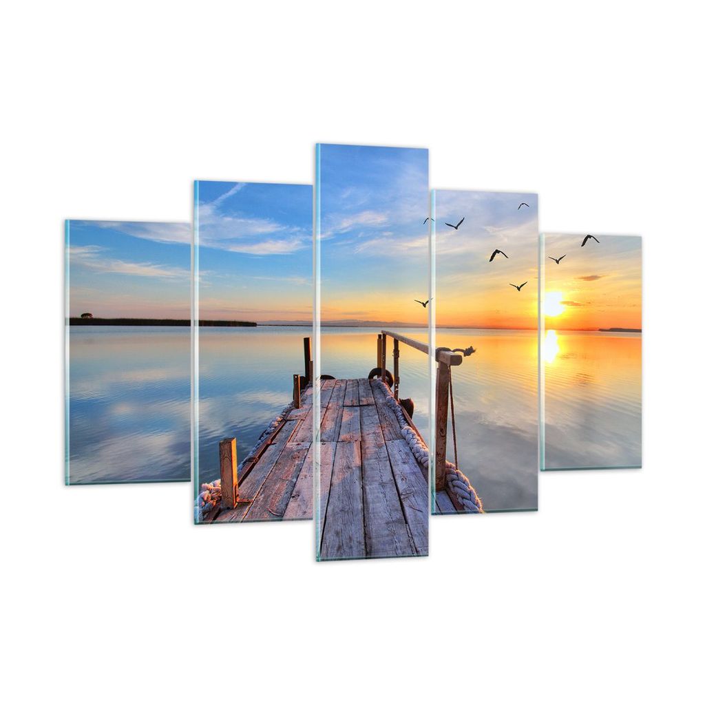Bilder auf glas - See Natur Brücke Vögel - 150x100cm - Glasbilder - Wandbilder - Kunstdruck - zum Aufhängen bereit - Wanddekoration aus Glas - G...