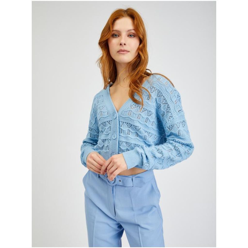 Orsay Hellblaue gemusterte Damen-Strickjacke DP-3554362__M