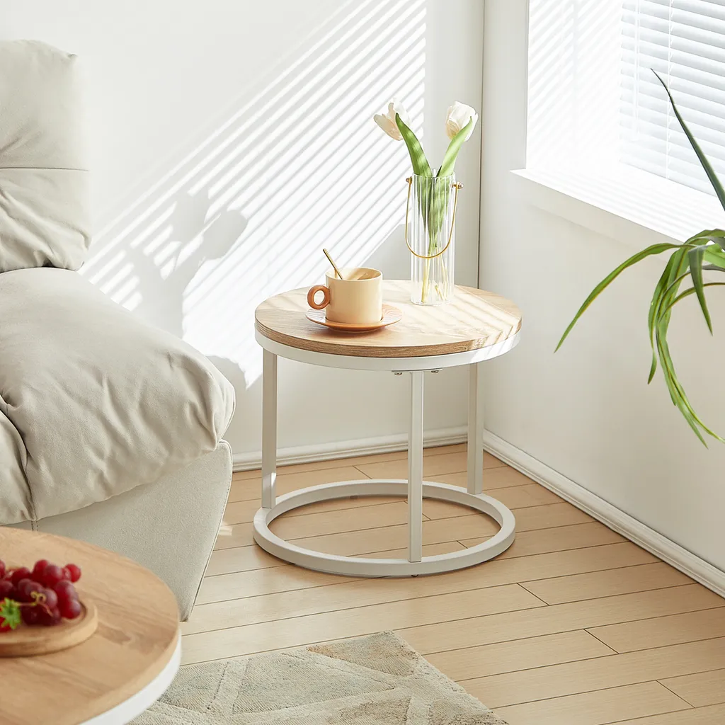 Table basse blanche 60 cm, structure métallique robuste, lot de 2 pièces - 4