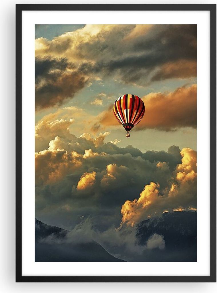 Gerahmtes Poster - Schwarzer Rahmen - Wolken Ballon Flug - 50x70 cm - Wand Bild - Wanddeko - Wandbilder - Kunstposter - Wandposter - Bilderrahmen -...