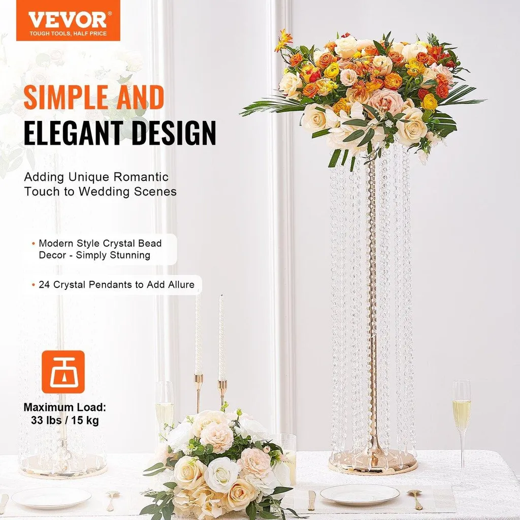 Décoration de mariage : Support fleurs cristal 90 cm pour centre de table - 2
