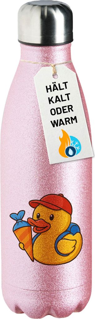 Huuraa Wasserflasche Quietscheente Einschulung Gummiente Schulanfang Geschenk 500ml Pink Flasche Quietscheente Einschulung Präsent