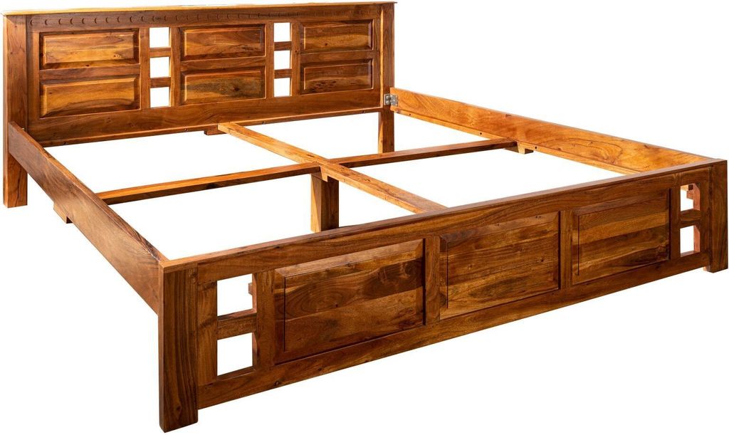 MASSIVMOEBEL24 Bett Akazie 200x200x90 honig lackiert OXFORD #0254