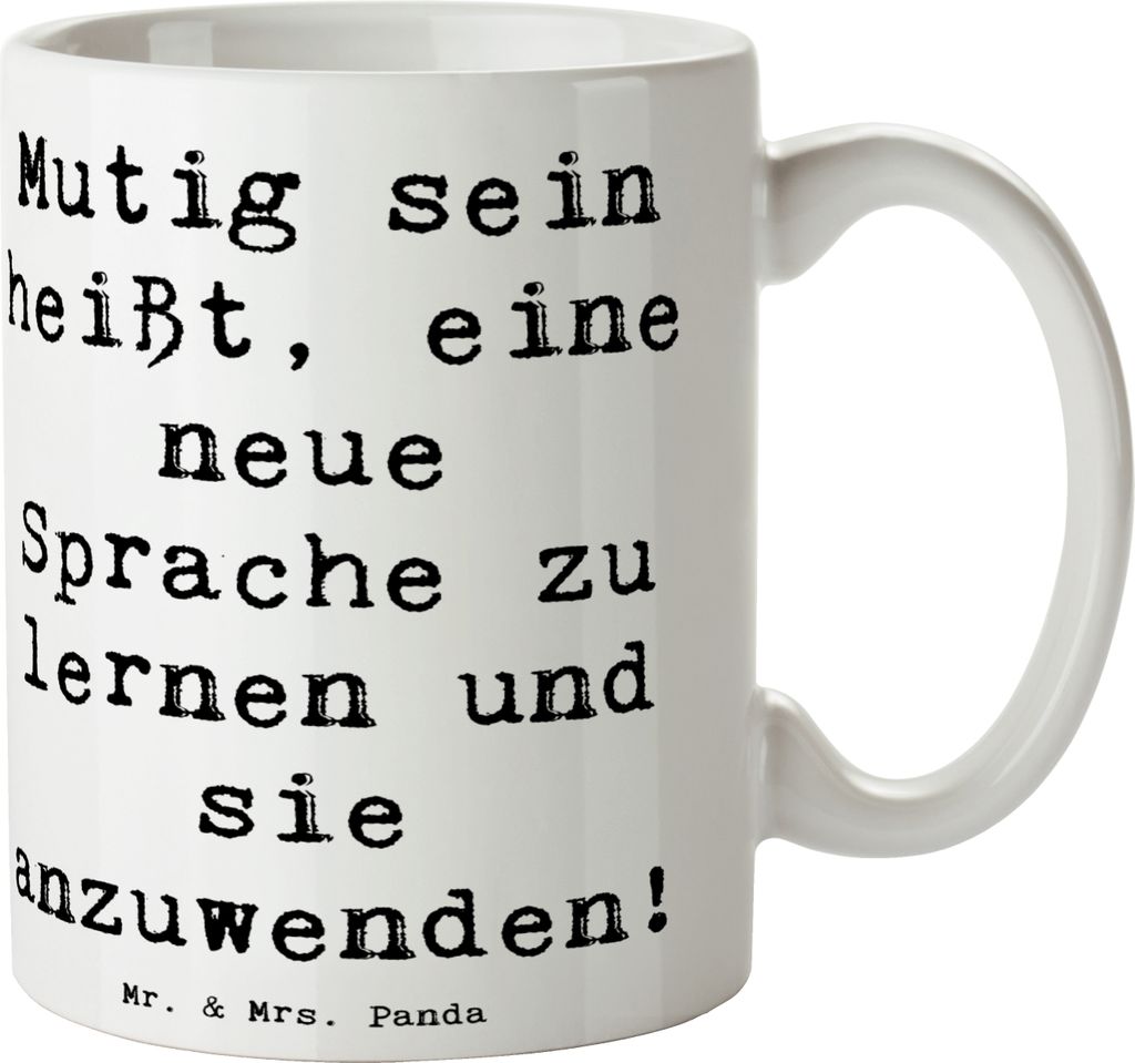 Mr. & Mrs. Panda Becher Spruch Sprachen Lernen und Anwenden - Weiß - Geschenk, Teetasse, Mutmacher, Sprachreise, Horizonterweiterung, Herausforder...