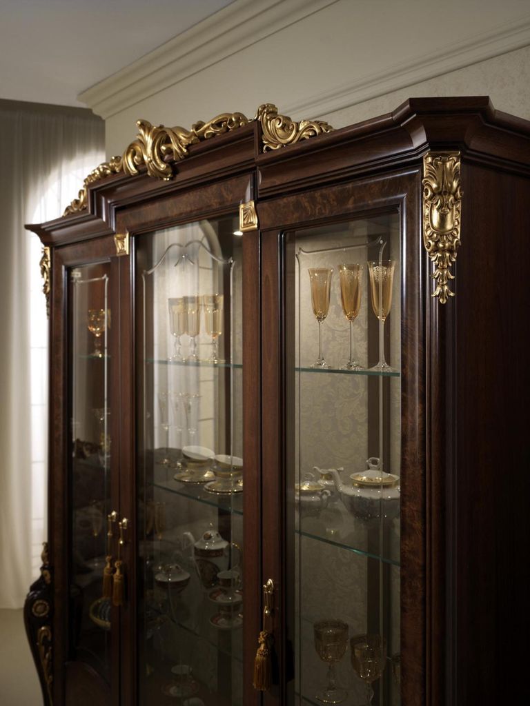 XXL Vitrine Glas Wandschrank Vitrinen Regal Barock Rokoko Stil Jugendstil Italy
