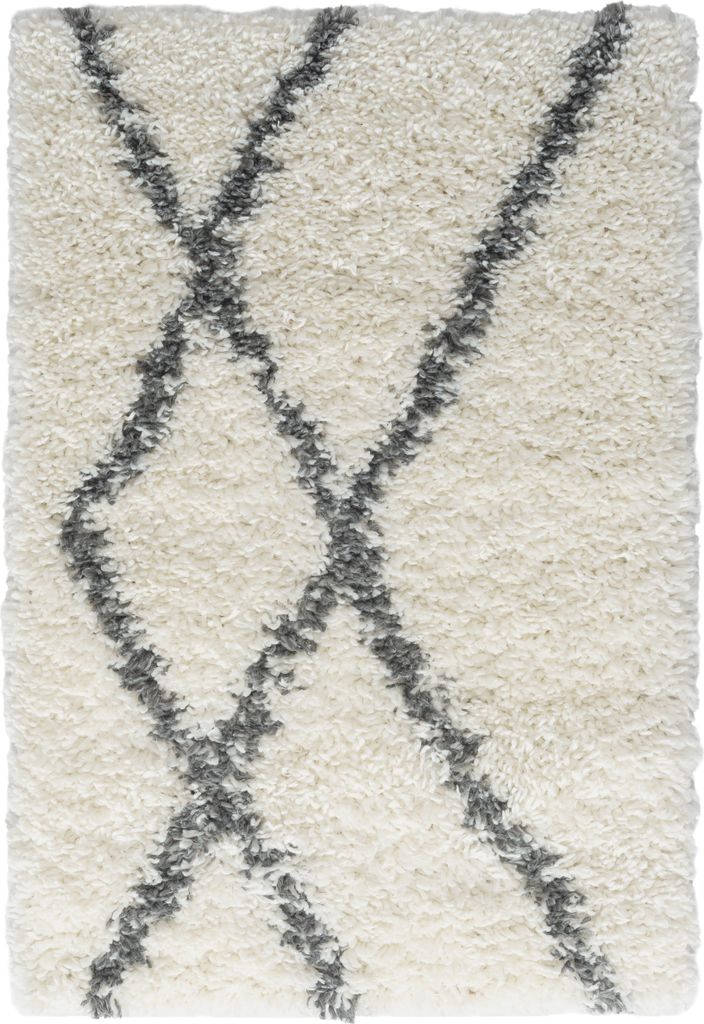 MY-RUG Teppich, Hochflorteppich Shaggy Luxe, 90x60, Scandi Rauten Design, Weiß Grau, extra flauschig , Rechteckig
