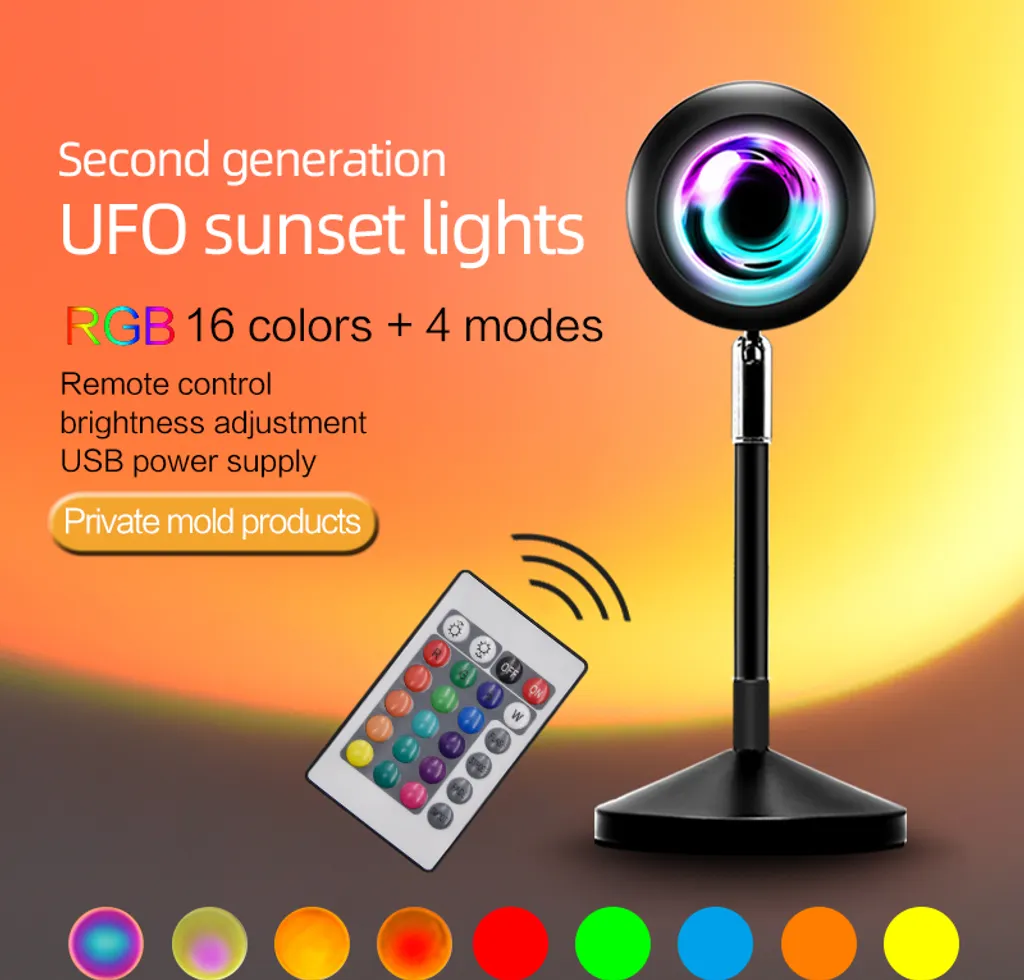 INF Lampe de Table Sunset Projection 16 Couleurs avec Télécommande - Noir - 6