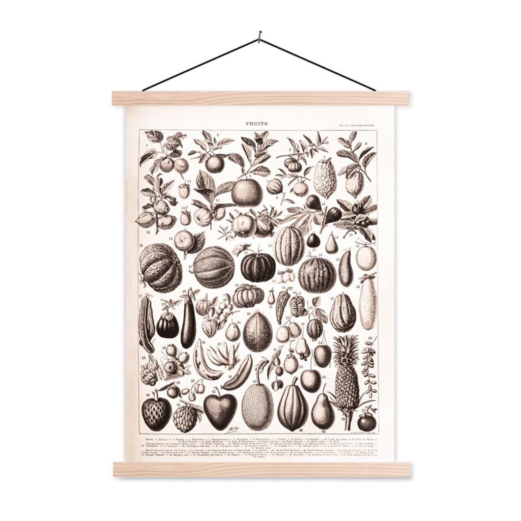 MuchoWow Textilposter Gemüse - Design - Schwarz - Weiß 40x53 cm mit holzfarbenen Rahmen - Schlafzimmer