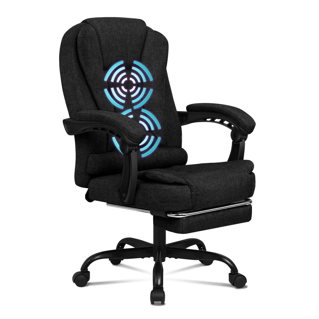 ALFORDSON Ergonomischer Bürostuhl mit Massagefunktion, Fußstütze und 150°-Neigung, Samt-Chefsessel mit SGS-Gasdruckfeder, Schwarz