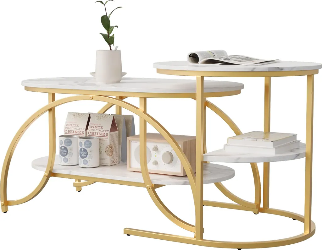 Table Gigogne Salon Robuste et Stable en Marbre Blanc pour Petit Espace - 14