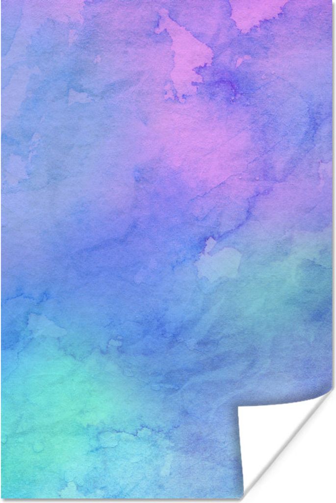 MuchoWow Poster Aquarell - Lila - Rosa - Grün 80x120 cm - Papierdruck