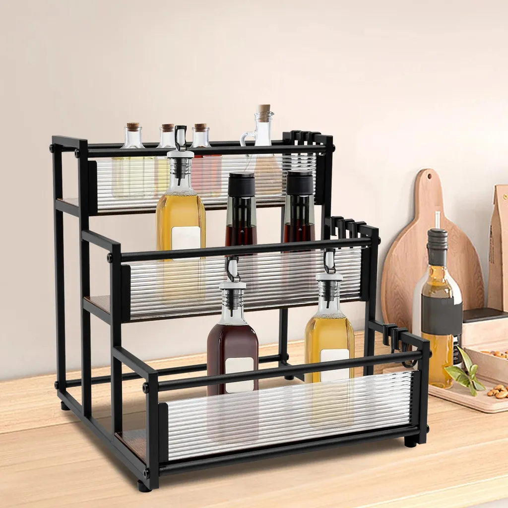 Étagère de rangement rectangulaire noire 3 niveaux pour petits objets