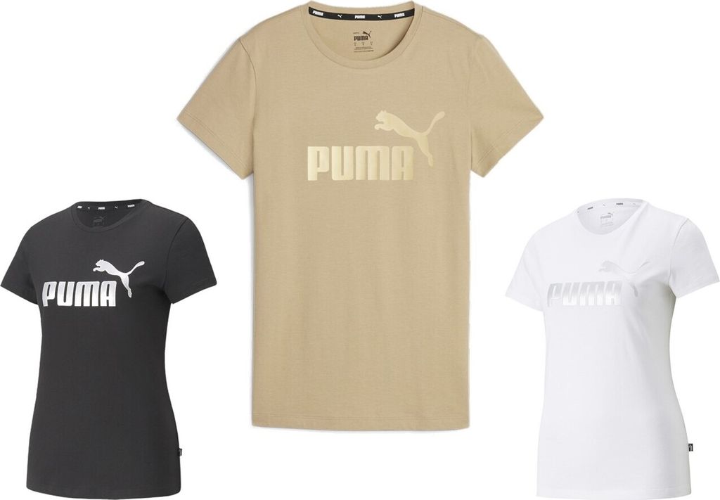PUMA Damen Essential ESS+ Metallic Logo Tee T-Shirt Farbwahl