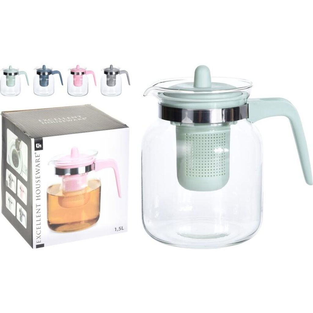 12 Stück Glas-Teekannen 1,5L mit Teesieb und Deckel 1500ml Produktbild 