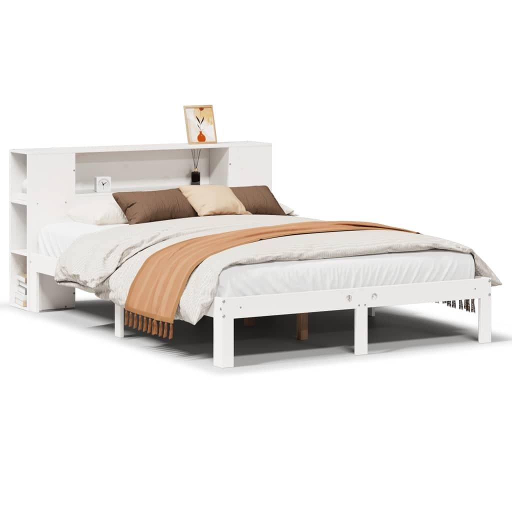 (Robust Möbel)Massivholzbett Modernes/Doppelbett - Polsterbett Erwachsene/r /Kind - mit Regal ohne Matratze - Weiß 160x200cm Kiefer - Klassis...