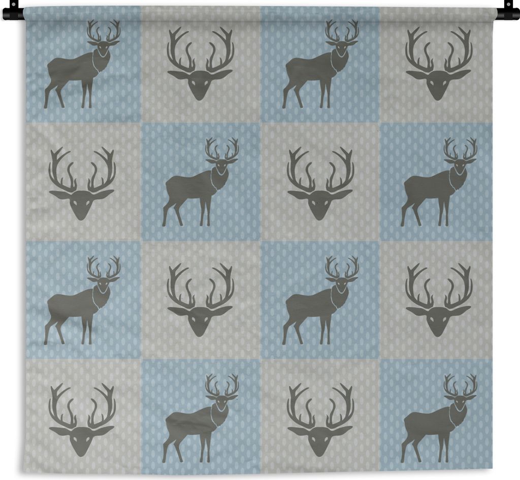MuchoWow Wandteppich Wandbehang Hirsche - Punkte - Blau 120x120 cm Tapisserie Dekoration Wandtuch - Modern - Baumwollgewebe