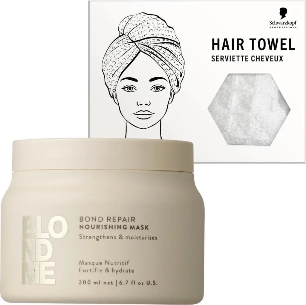 Schwarzkopf BlondMe Bond Repair Maschera 200ml + Asciugamano Omaggio