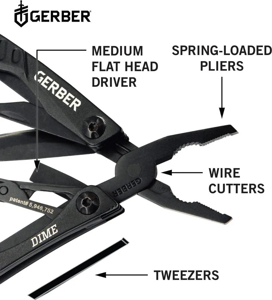 Mini Outil Multifonction 12 en 1 Noir Gerber Dime ultra compact