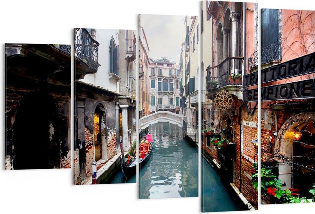 Bild auf Leinwand - Leinwandbild - Boot Brücke Tourismus Venedig - 150x100cm - Wand Bild - Wanddeko - Leinwanddruck - Bilder - Kunstdruck - Leinwa...