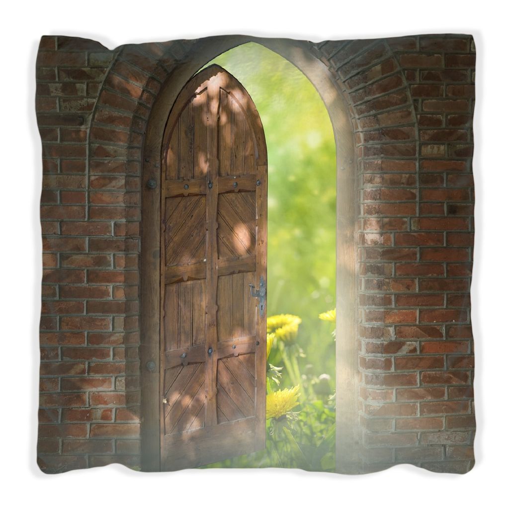 Wallario Premium Kissen, weiche Oberfläche, mit Motiv Offene Pforte, Größe: 60 x 60 cm, mit weißer Rückseite