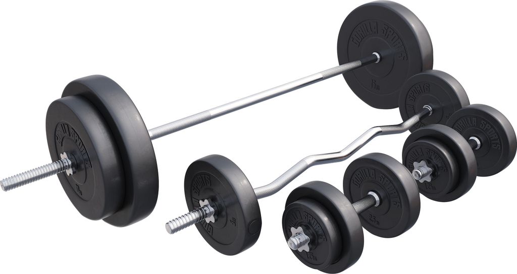 GORILLA SPORTS® Hantelset - 100kg, Langhantelstange 170 cm, Produktbild 