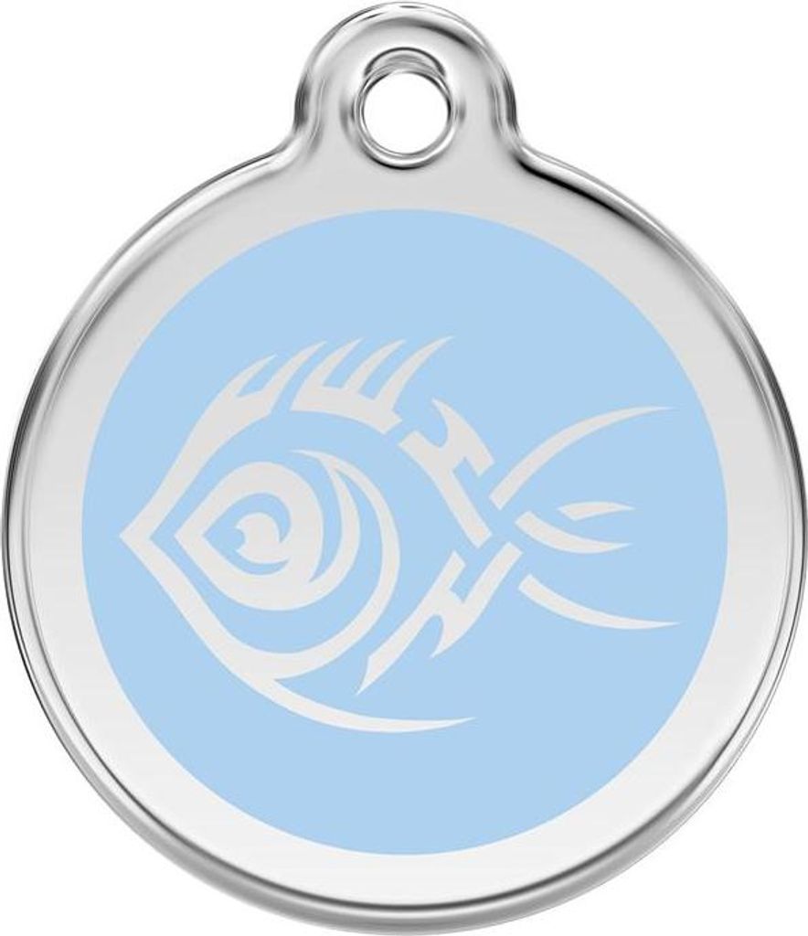 Tribal Fish Hellblaue Hundemarke aus Edelstahl klein/klein Ø. 2 cm - Reddingo
