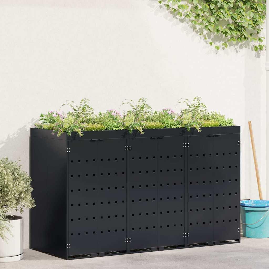 "Schlussverkauf" Wagenmüllbehälter/Mülltonnenbox - für 3 Behälter Schwarz 204x77,5x121,5 cm C16989