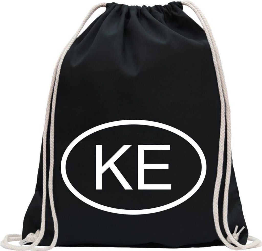 Kiwistar - Turnbeutel - schwarz - Kenia KE - Fun Rucksack Sport Beutel Gymsack Baumwolle mit Ziehgurt